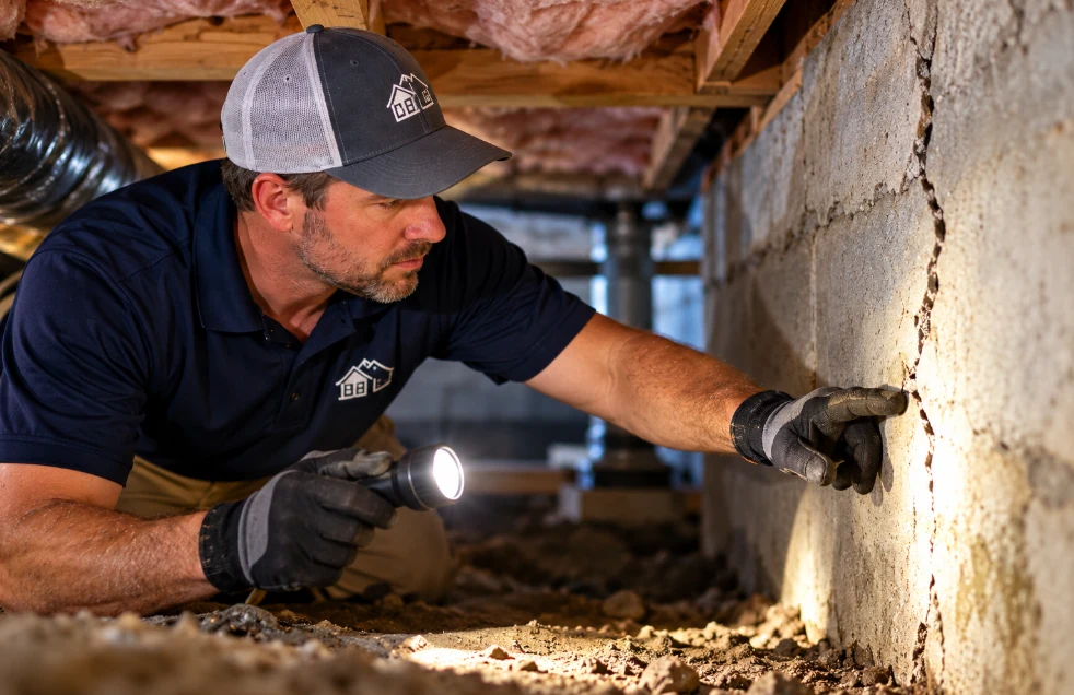 a man is checking the crack